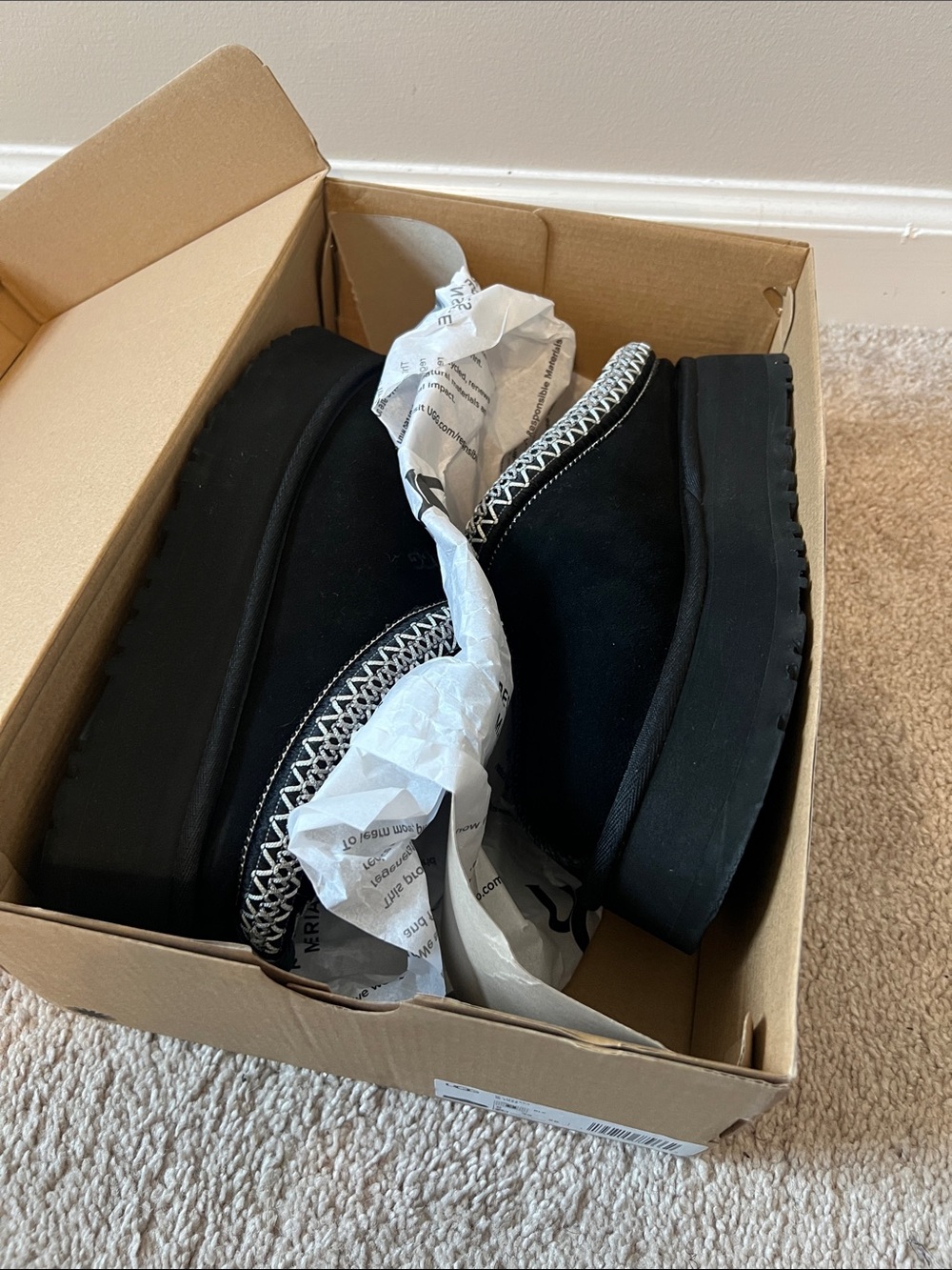 UGG Black Suede Platform Slip-On Clog with Contrast Trim - Picture 5 of 6